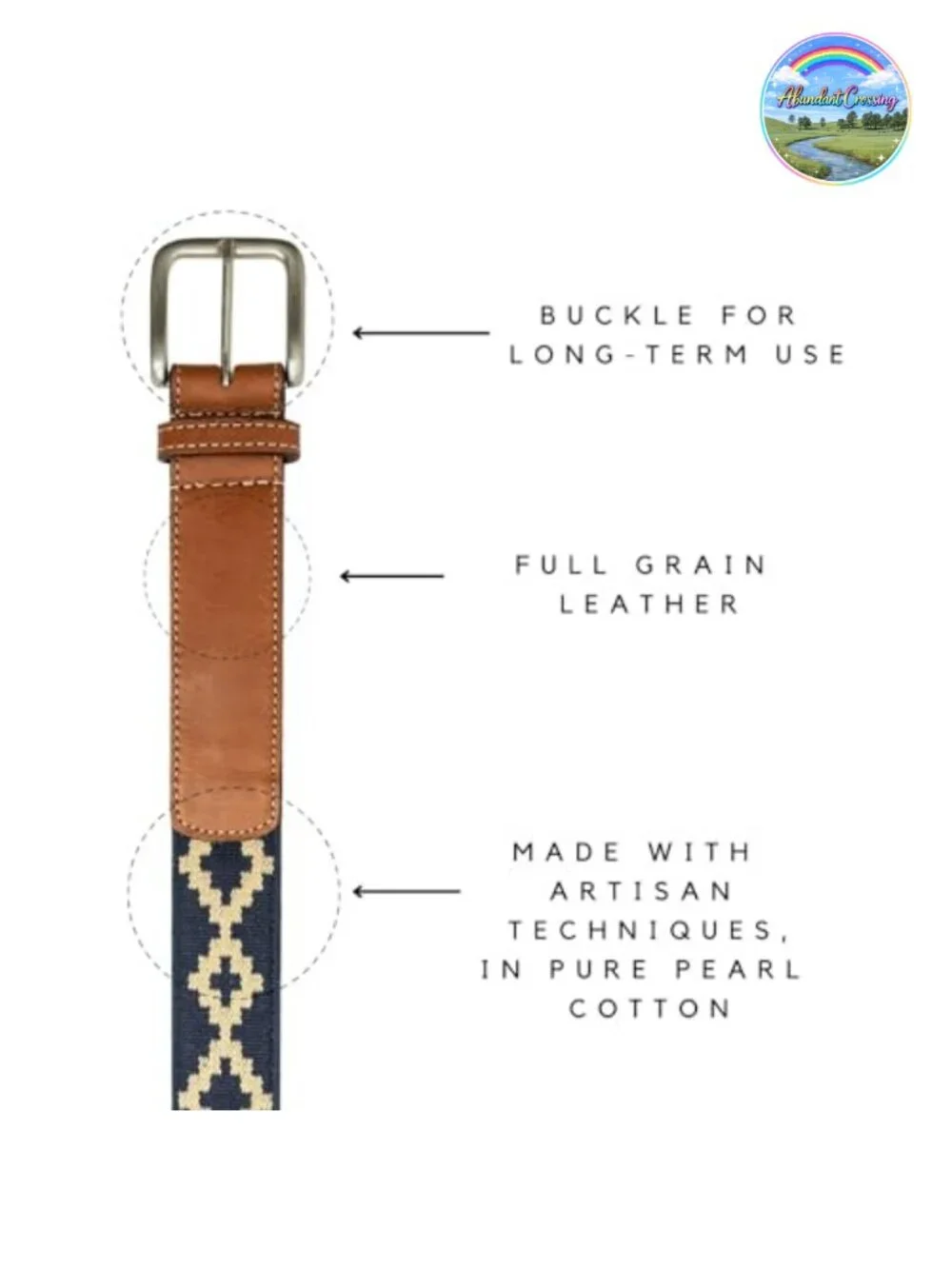 Handmade Woven Leather Golf Belt for Men - Pearl Cotton Stitching